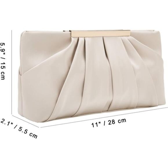 CHARMING TAILOR Clutch Evening Bag Elegant Pleated Satin Formal Handbag Simple - Picture 6 of 14